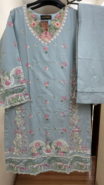 Pakistani Original Hayat Stitched Cotton Co-ords 2 Pcs _ Sky Blue 
